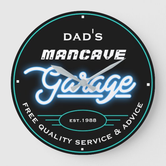 Papa of een andere naam Mancave Garage Blauwgroen Grote Klok (Voorkant)
