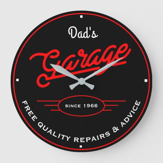 Papa of enige naam Garage Retro Red en Slogan Grote Klok (Voorkant)