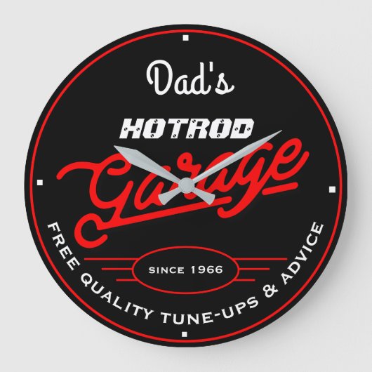 Papa of enige naam Hotrod Garage Red Retro Grote Klok (Voorkant)