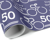 Papa of naam fietser blauw 50e verjaardagsrap cadeaupapier (Rol Hoek)
