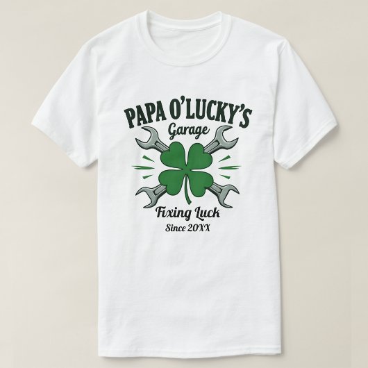 Papa O'Lucky's Garage Irish Shamrock Auto Reparati T-shirt