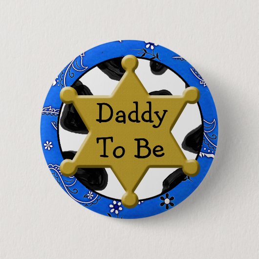 Papa om Blauw Bandanna Baby shower Button (Voorkant)