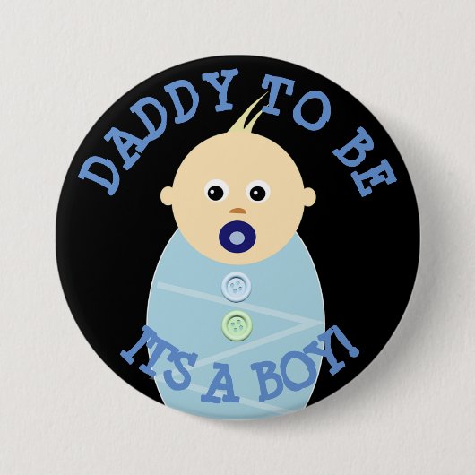 Papa om de blauwe Button van Baby Boy Baby shower  (Voorkant)