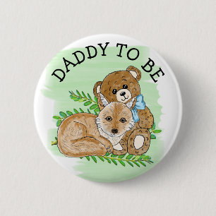 Papa om Fox en Teddy Bear Baby shower te zijn Ronde Button 5,7 Cm