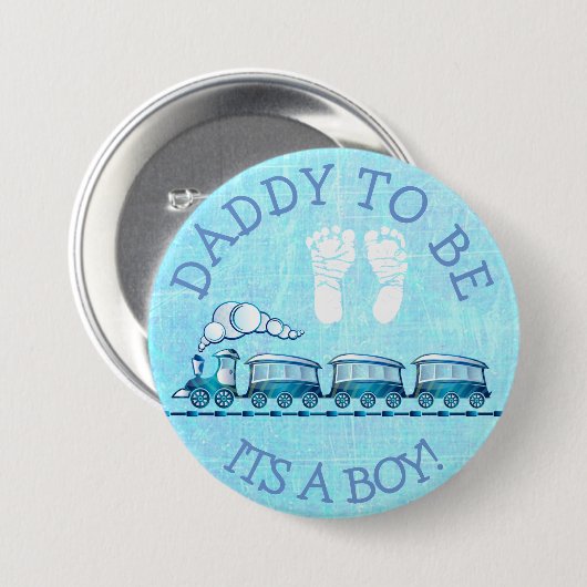 Papa om te zijn, Blue Train Baby shower Button (Voorkant /achterkant)