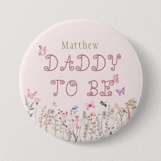 Papa om Wildflower Meisje Baby shower Button (Voorkant)