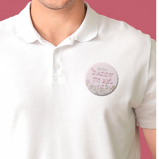 Papa om Wildflower Meisje Baby shower Button
