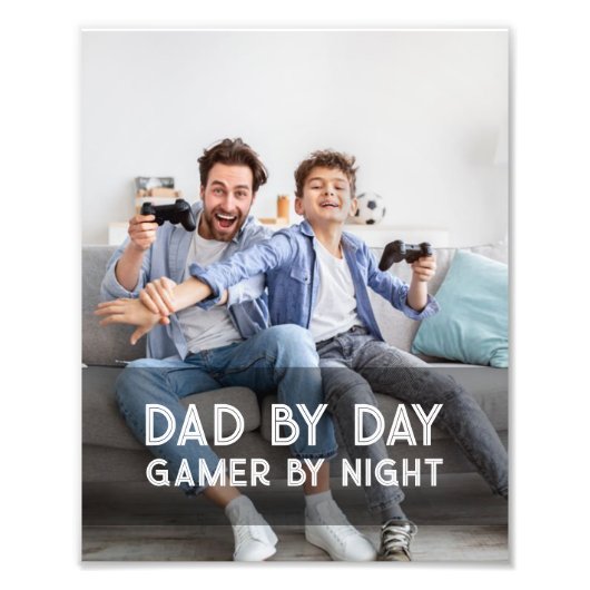 Papa-op-dag gamer bij nacht Vaderdag van zoon en v Foto Afdruk (Voorkant)