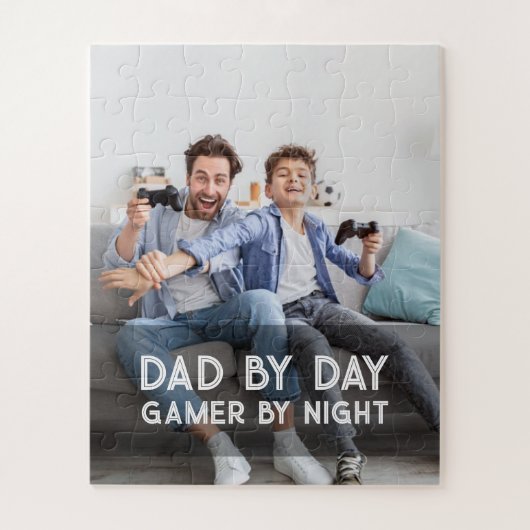 Papa-op-dag gamer bij nacht Vaderdag van zoon en v Legpuzzel (Verticaal)