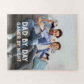 Papa-op-dag gamer bij nacht Vaderdag van zoon en v Legpuzzel (Horizontaal)
