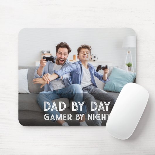 Papa-op-dag gamer bij nacht Vaderdag van zoon en v Muismat (Met muis)