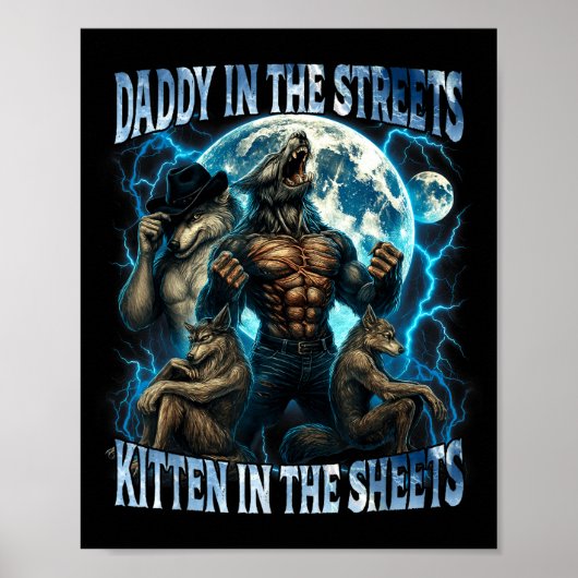Papa Op Straat Kitten Op Bed Grappig Al Poster (Voorkant)