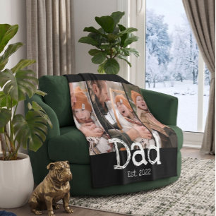 Papa Opgericht Foto Pret Vette Witte Tekst Zwart Fleece Deken
