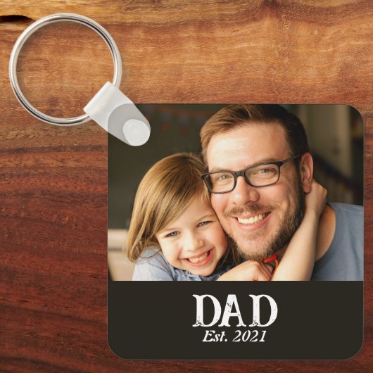 Papa Opgericht Foto Vaderdag Cadeau Sleutelhanger (Voorkant)
