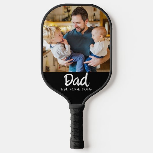 Papa Opgericht Foto Wit Schrift Pickleball Paddle (Voorkant)