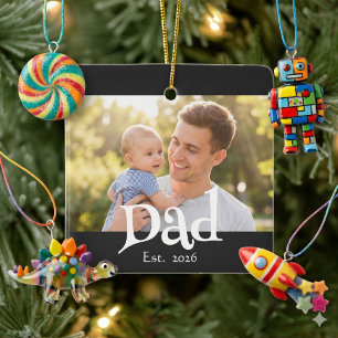 Papa Opgericht Foto Zwart Fun Bold Eenvoudig Keramisch Ornament
