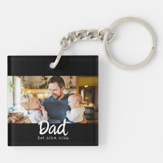 Papa Opgericht Foto Zwart Wit Sleutelhanger (Achterkant)
