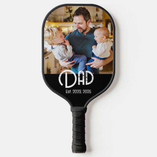 Papa Opgericht Foto Zwarte Grunge Script Pickleball Paddle (Voorkant)