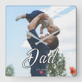 Papa Opgericht Fun Script Foto Hart  Vierkante Klok