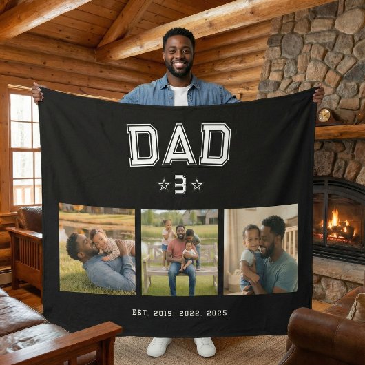 Papa Opgericht Jaar Bold Zwart 3 Foto Fleece Deken