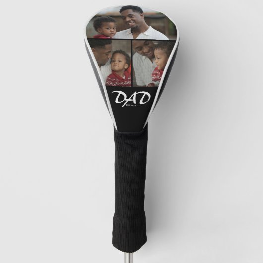 Papa Opgericht Script Zwart 3 Foto Golfheadcover (Voorkant)