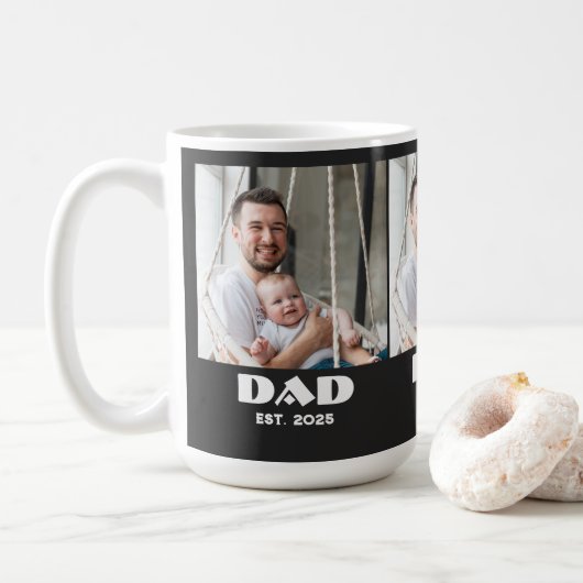 Papa Opgericht Script Zwart 3 Foto Koffiemok (Met donut)