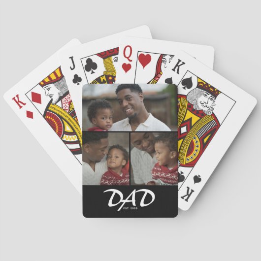 Papa Opgericht Script Zwart 3 Foto Pokerkaarten (Achterkant)