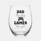 Papa overdag, gamer 's nachts wijnglas zonder voet (Voorkant)