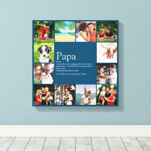 Papa, pappie, vader definitie 12 foto blauw canvas afdruk (Insitu (Houten vloer))