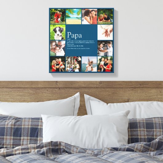 Papa, pappie, vader definitie 12 foto blauw canvas afdruk (Insitu (Slaapkamer))