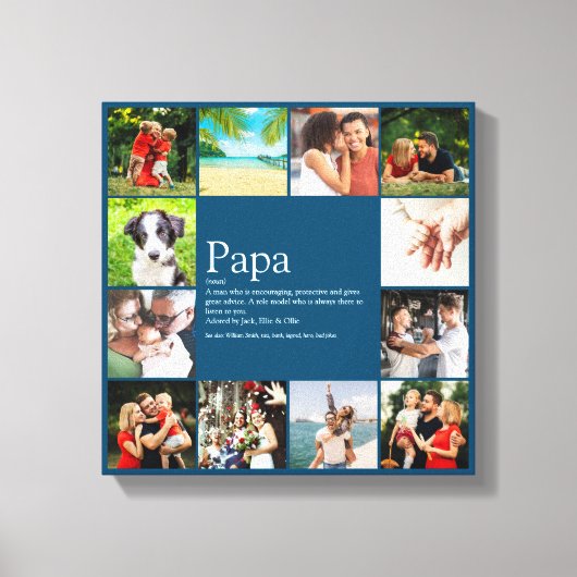 Papa, pappie, vader definitie 12 foto blauw canvas afdruk (Voorkant)
