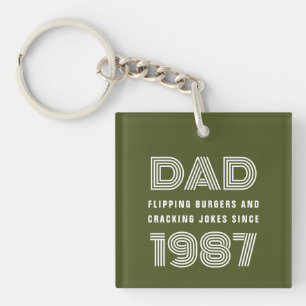 Papa Persoonlijk jaar Grill Master BBQ Army Green Sleutelhanger