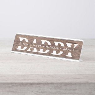 "Papa" Persoonlijke kinderennamen Hout + Wit Bureau Naambordje