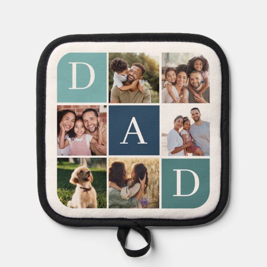 Papa Photo Square Gird Monogram & gepersonaliseerd Pannenlap (Voorkant)