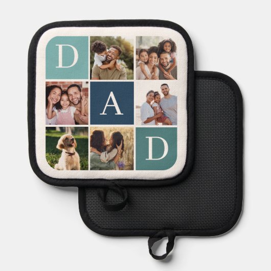 Papa Photo Square Gird Monogram & gepersonaliseerd Pannenlap (Voorkant / Achterkant)
