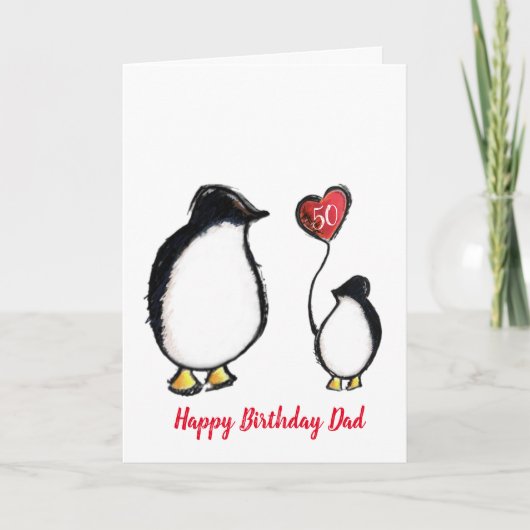 Papa pinguïn 50ste of elke leeftijd verjaardag kaart (Voorkant)