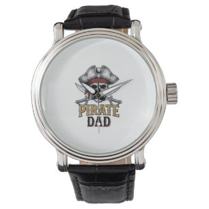 Papa Piraat Schedel Zwaard Vintage Gravure Shirt_1 Horloge