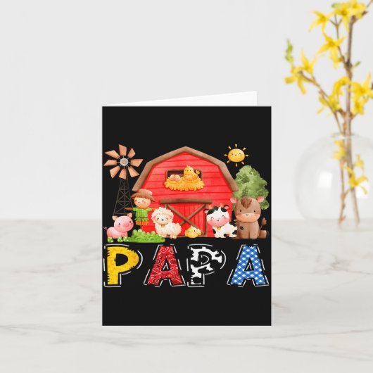 Papa Red Farm Cow Birthday Boy Matching Family Par Kaart (Gele Bloem)