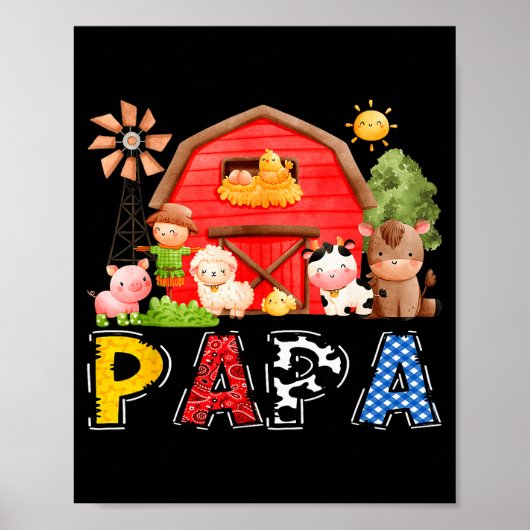Papa Red Farm Cow Birthday Boy Matching Family Par Poster (Voorkant)