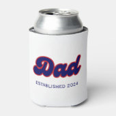 Papa retro rood en blauw, jaar op maat blikjeskoeler (Blikje Voorkant)