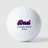 Papa retro rood en blauw, jaar op maat golfballen (Voorkant)