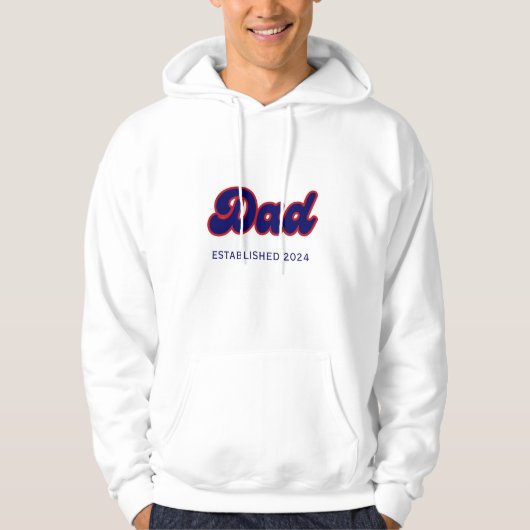Papa retro rood en blauw, jaar op maat hoodie (Voorkant)