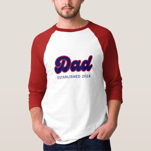 Papa retro rood en blauw, jaar op maat t-shirt (Voorkant)
