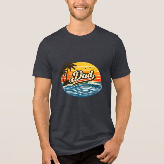 Papa Retro Zonsondergang Naam Design Tri-Blend Shirt (Voorkant)