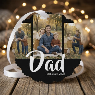 Papa Richtte Modern Schrift Zwart 3 Foto Ornament Kaart