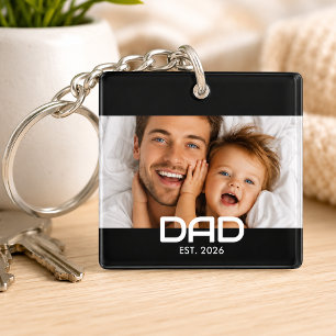 Papa Richtte Moderne Vette Foto Op Sleutelhanger