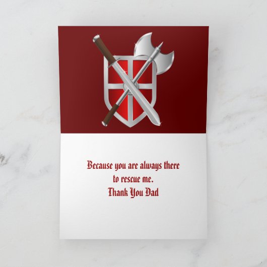 Papa - Ridder in Glanzend Pantser Bedankkaart (Binnen)