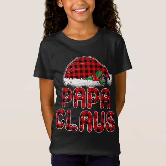 Papa Santa Claus red plaid grappige kerstfamilie T-shirt (Voorkant)