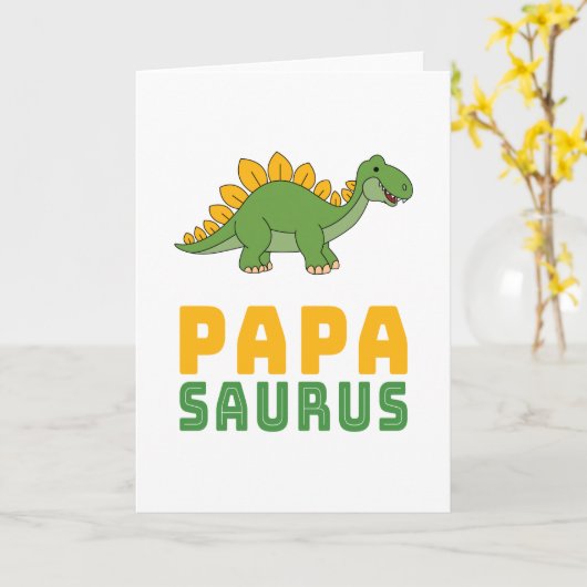 Papa Saurus Dinosaur Stegosaurus Vaderdag Kaart (Gele Bloem)