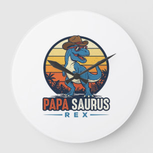 Papa Saurus Rex Cowboy Dinosaur Vintage T-shirt_1 Grote Klok